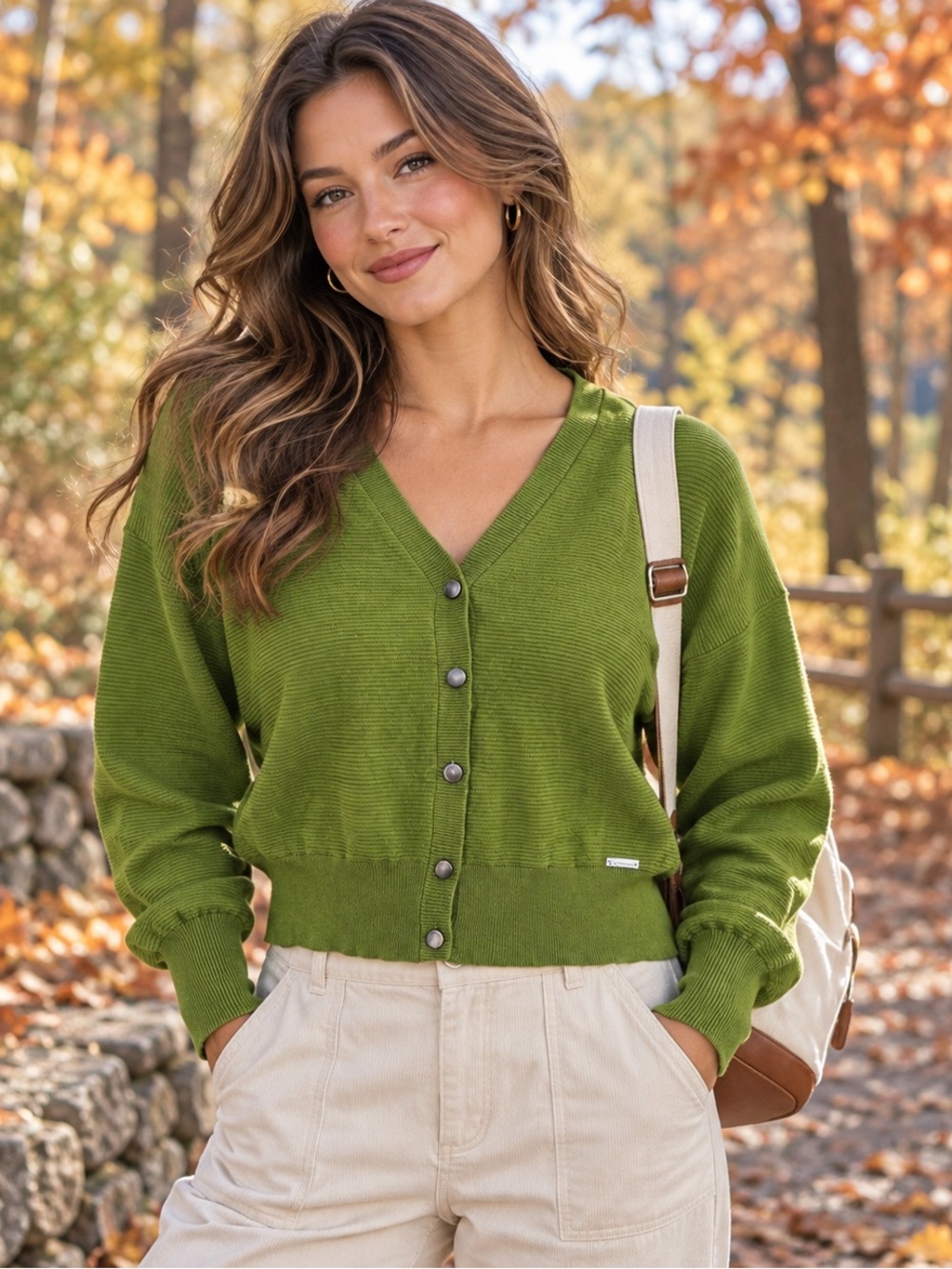 Tahari Olive Green Ribbed Button Front Cardigan | Fall Preppy Gorpcore M/M